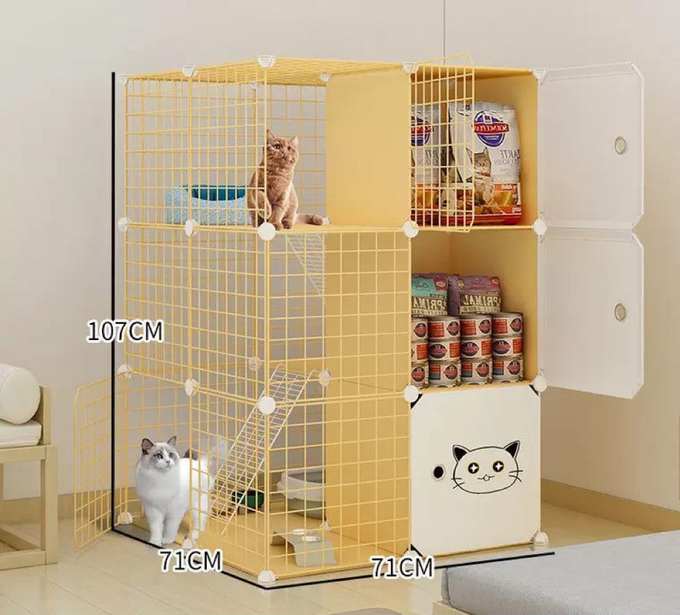 Cat Cage Villa Yellow Log Color Pet Free AssemblyCat Cage Villa Yellow Log Color Pet Free Assembly